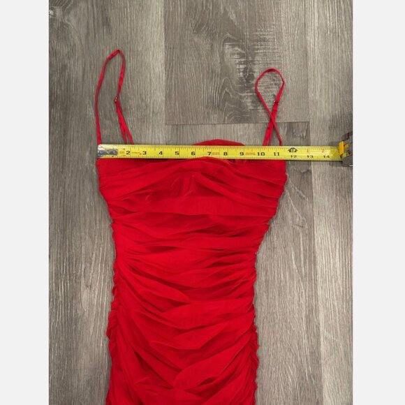 HOUSE OF CB Sirene Ruched Mesh Midi Dress Red Womens XS - Picture 7 of 8